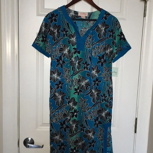 Coral Bay Blue Floral Cotton Tunic Top Swim Cover Up Dress | Size M (NWT) - Picture 12 of 12